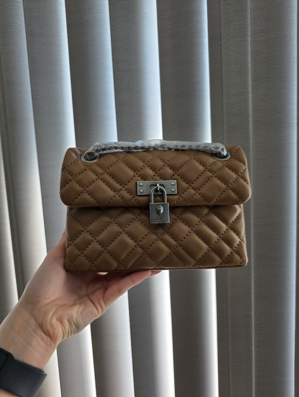 Kurt Geiger Quilted Beige Shoulder Bag with Chain Strap